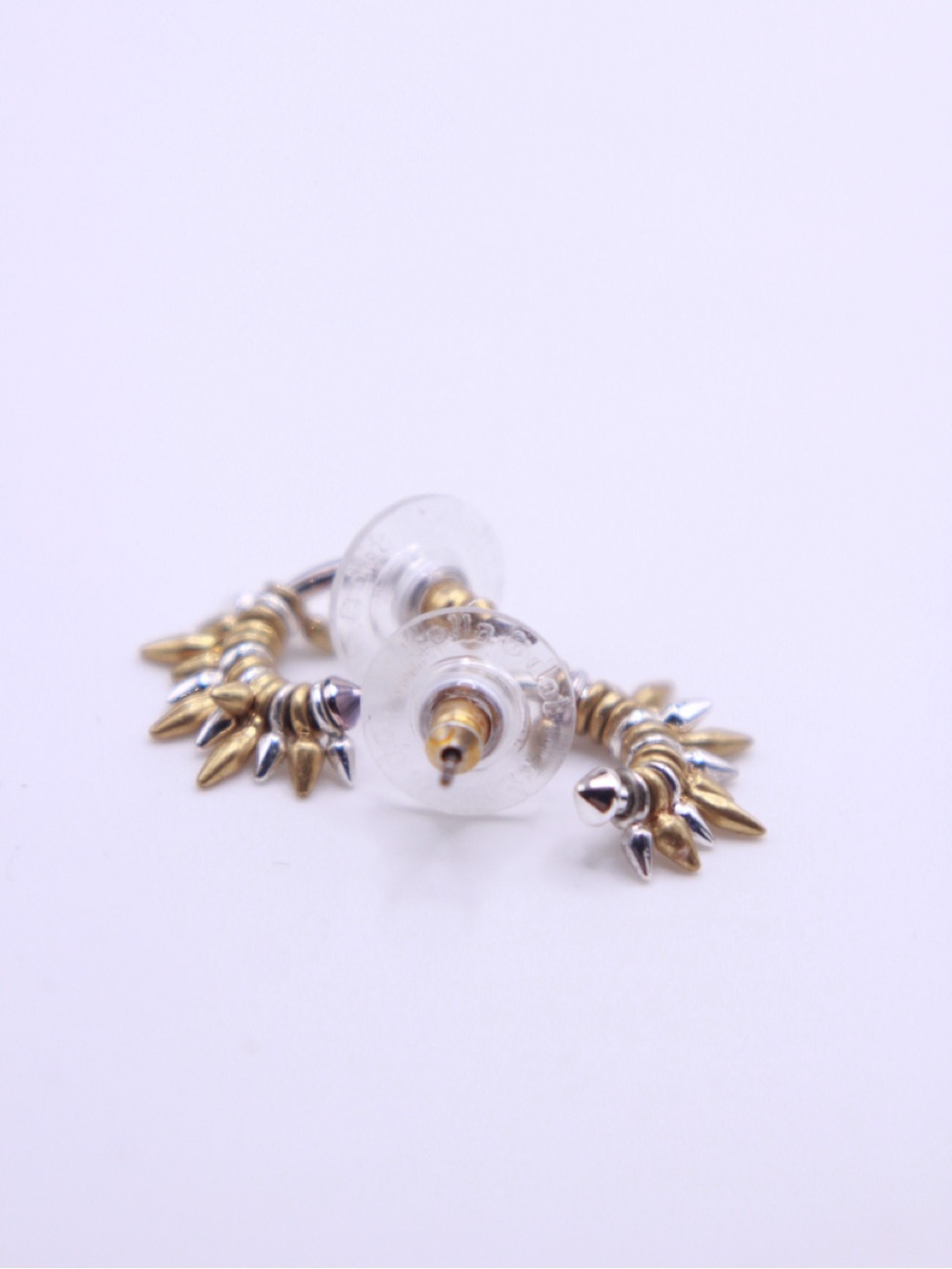 Stella & Dot Two-Tone Gold and Silver Spike Hoop Renegade Earrings E485MM - Picture 2 of 2